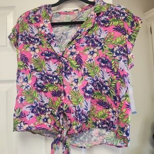 No Boundaries Pink and Blue Floral Blouse